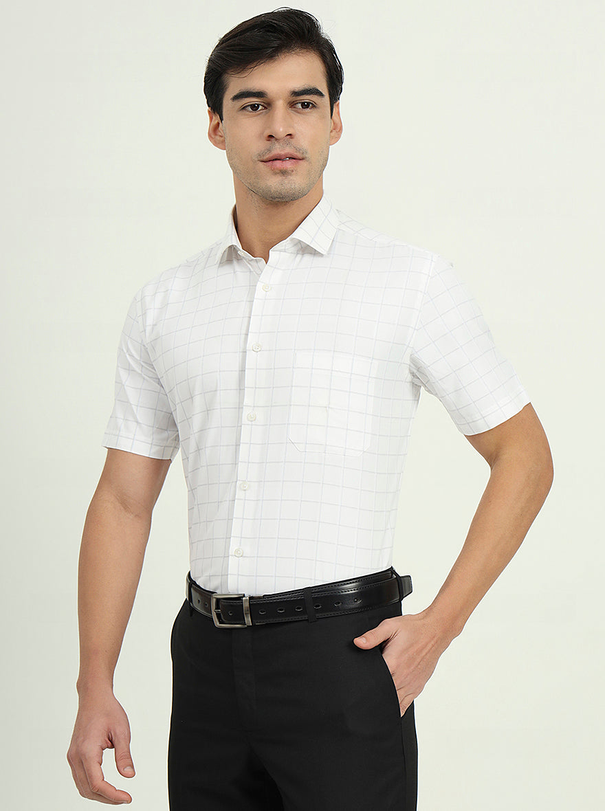 Grey & White Checked Regular Fit Formal Shirt | Greenfibre