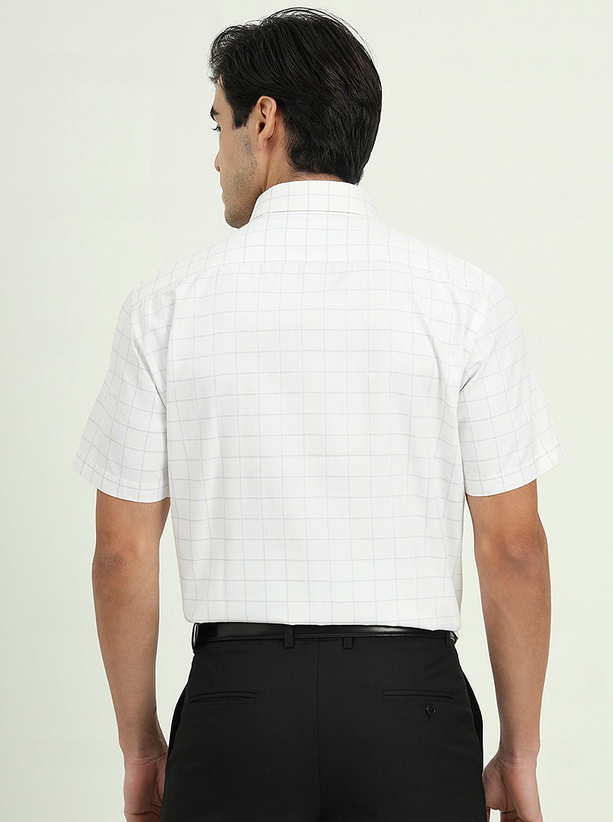 Grey & White Checked Regular Fit Formal Shirt | Greenfibre
