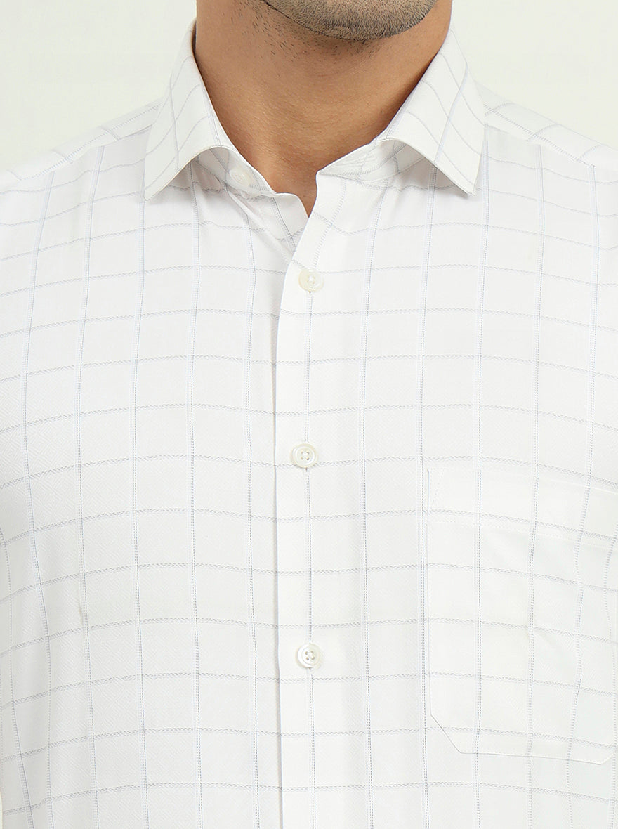 Grey & White Checked Regular Fit Formal Shirt | Greenfibre