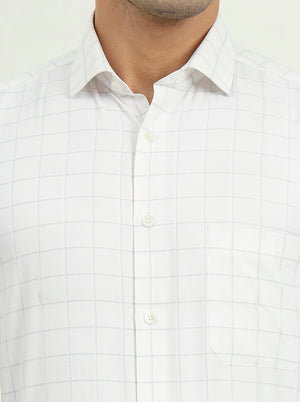 Grey & White Checked Regular Fit Formal Shirt | Greenfibre