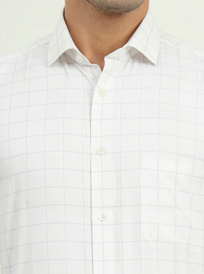 Grey & White Checked Regular Fit Formal Shirt | Greenfibre