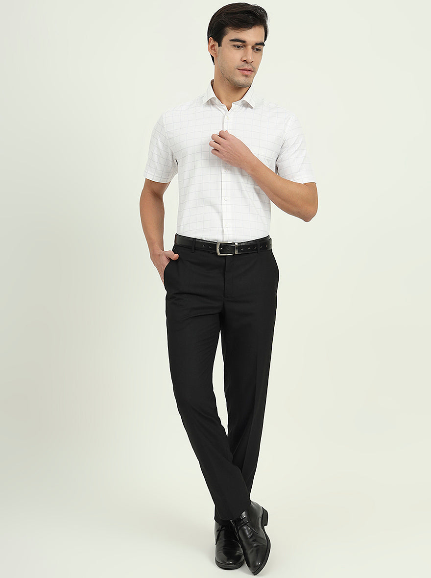 Grey & White Checked Regular Fit Formal Shirt | Greenfibre