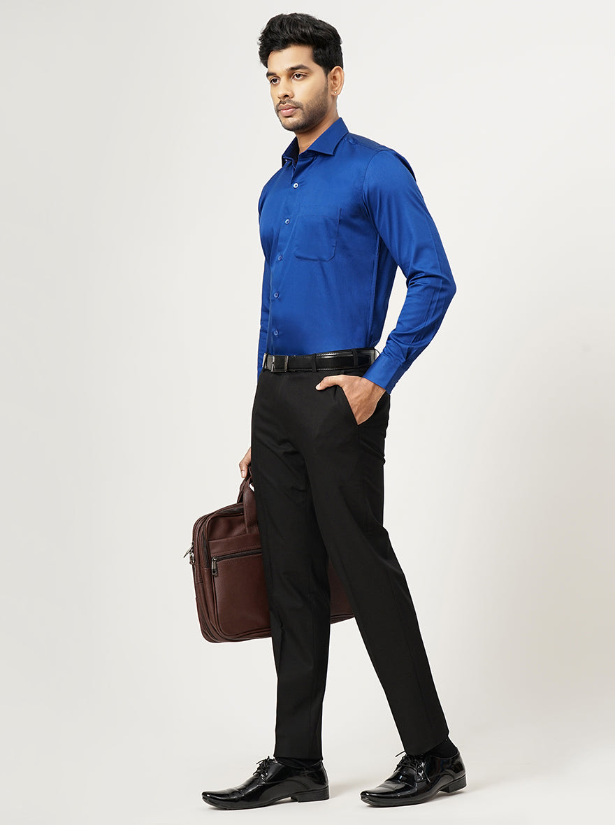 Blue Solid Slim Fit Formal Shirt | Metal