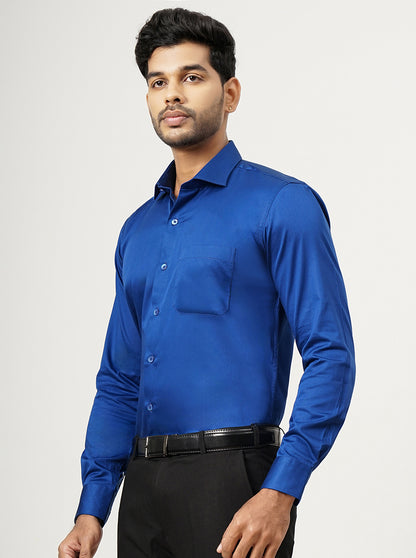 Blue Solid Slim Fit Formal Shirt | Metal