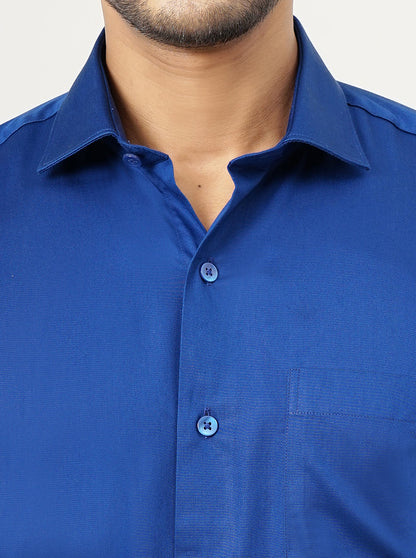 Blue Solid Slim Fit Formal Shirt | Metal