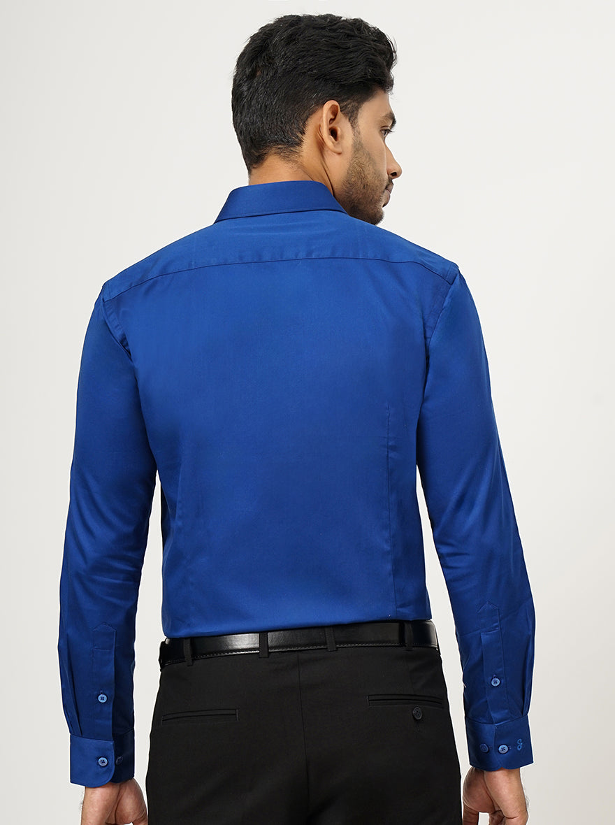 Blue Solid Slim Fit Formal Shirt | Metal