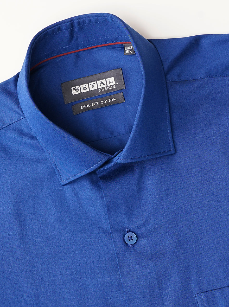 Blue Solid Slim Fit Formal Shirt | Metal