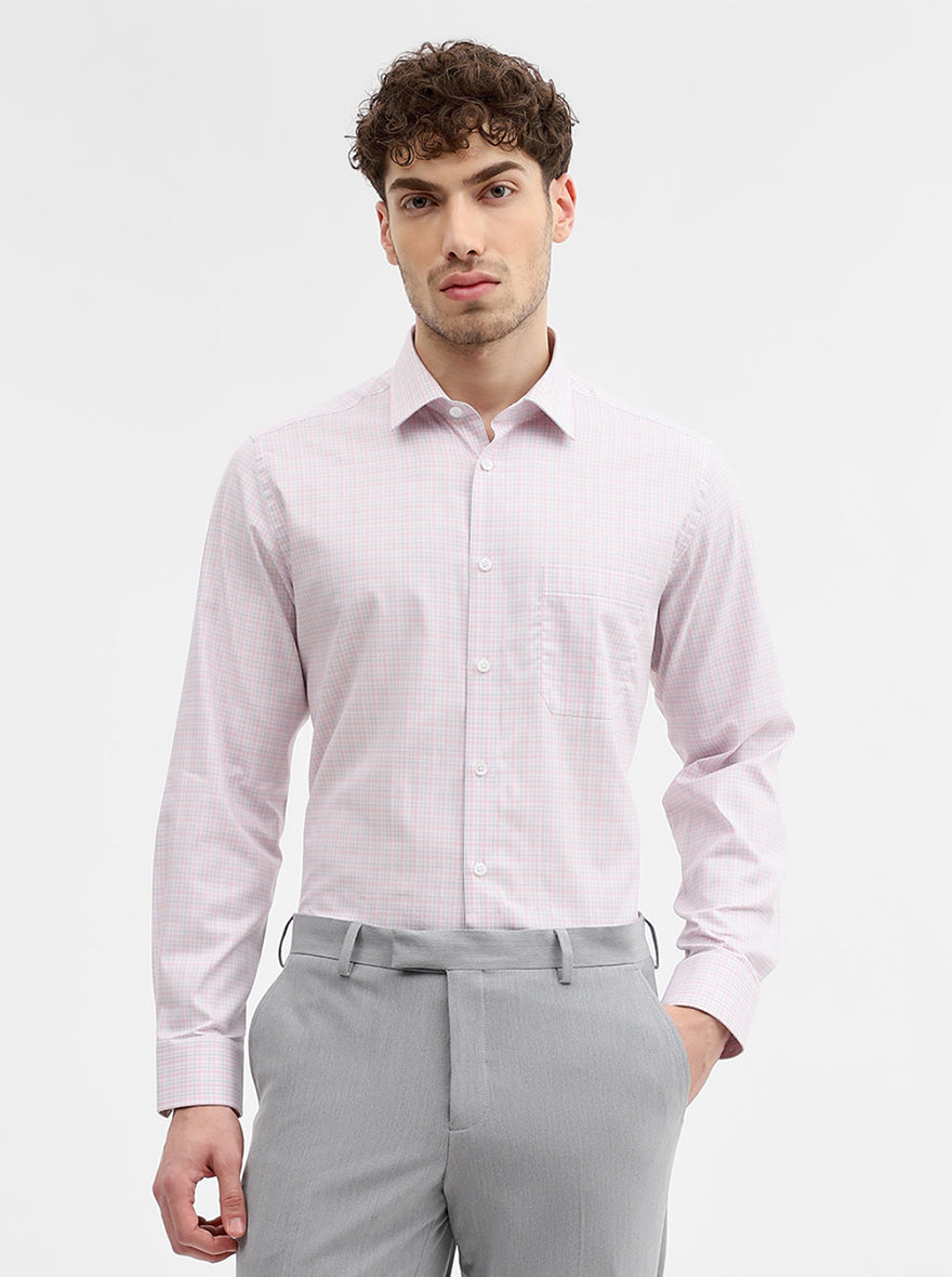 Pink Checked Regular Fit Formal Shirt | JadeBlue