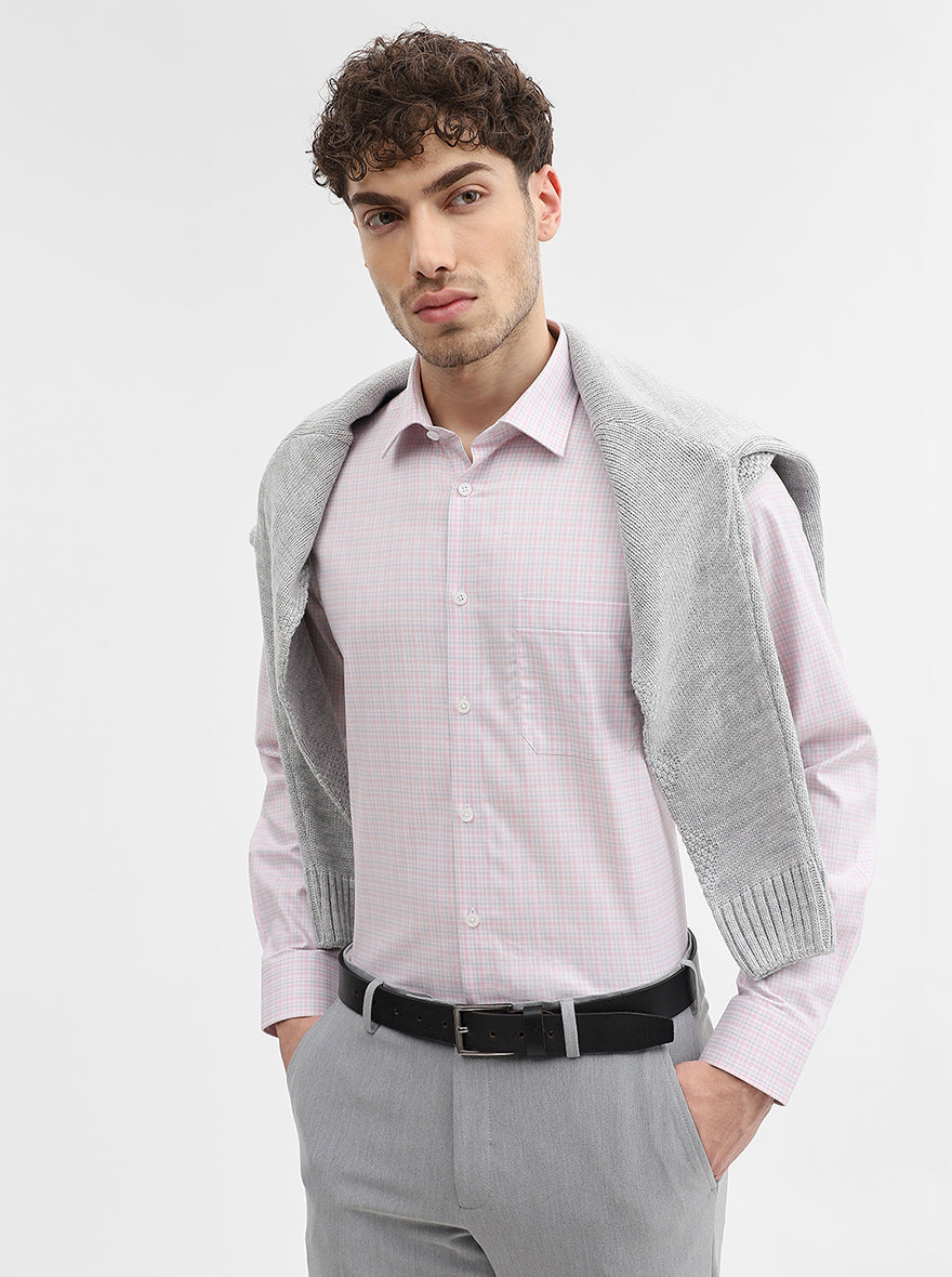 Pink Checked Regular Fit Formal Shirt | JadeBlue