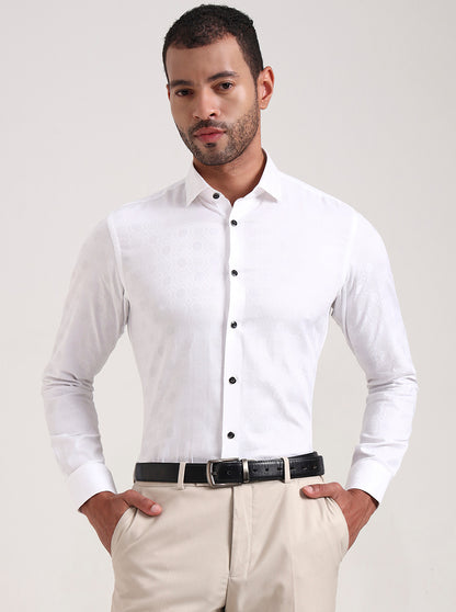White Printed Slim Fit Party Wear Shirt | Wyre