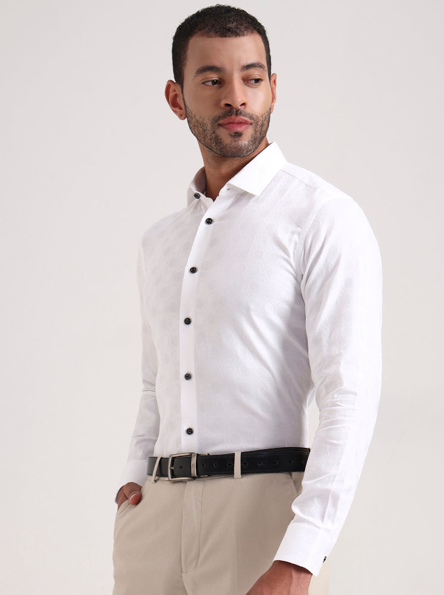 White Printed Slim Fit Party Wear Shirt | Wyre