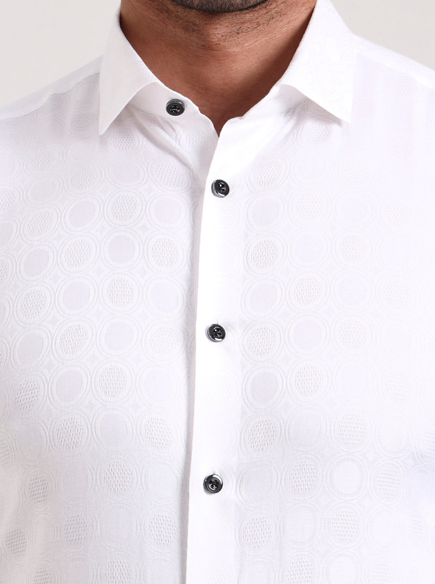 White Printed Slim Fit Party Wear Shirt | Wyre