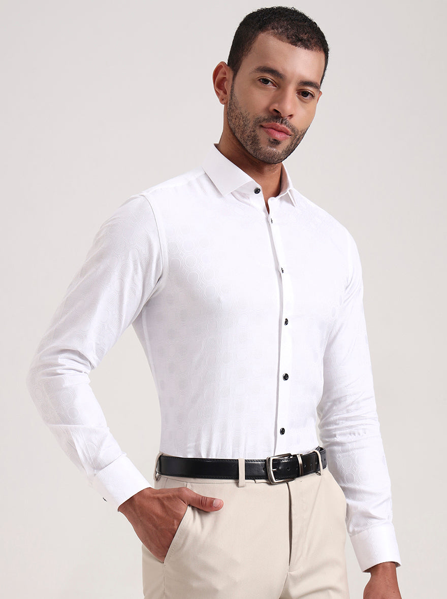 White Printed Slim Fit Party Wear Shirt | Wyre