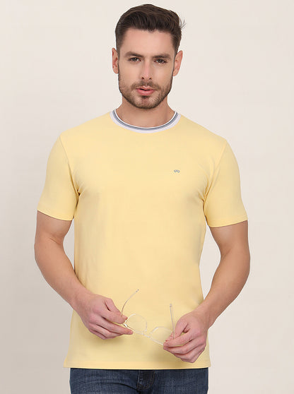 Yellow Solid Slim Fit T-Shirt | JadeBlue