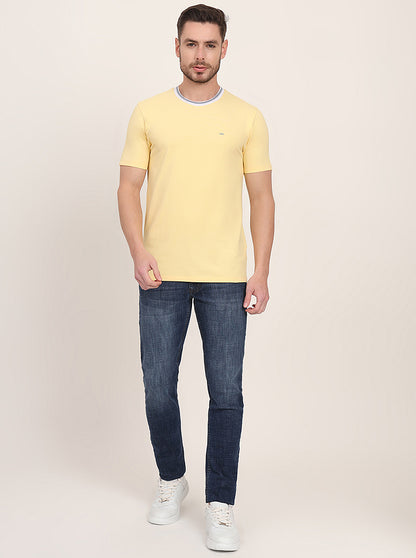 Yellow Solid Slim Fit T-Shirt | JadeBlue