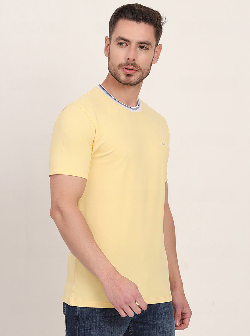 Yellow Solid Slim Fit T-Shirt | JadeBlue