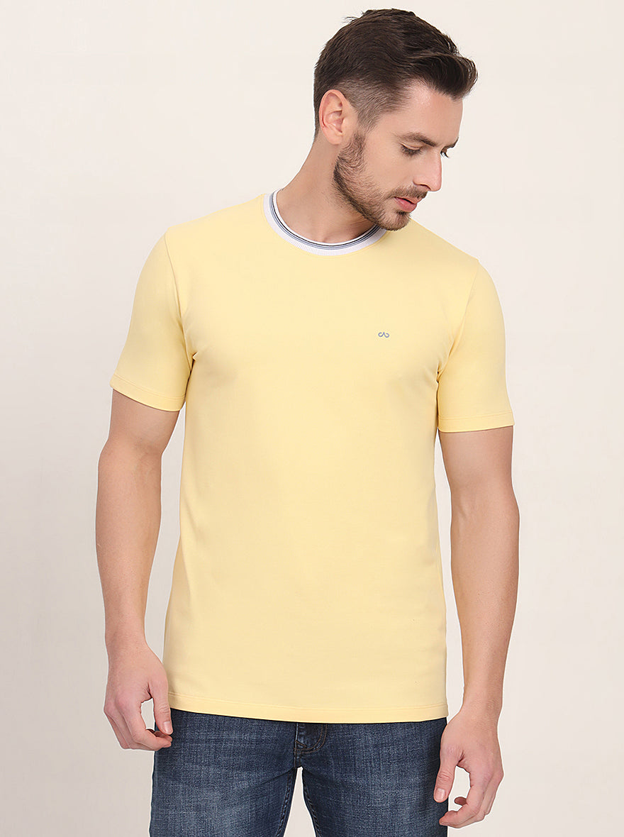 Yellow Solid Slim Fit T-Shirt | JadeBlue