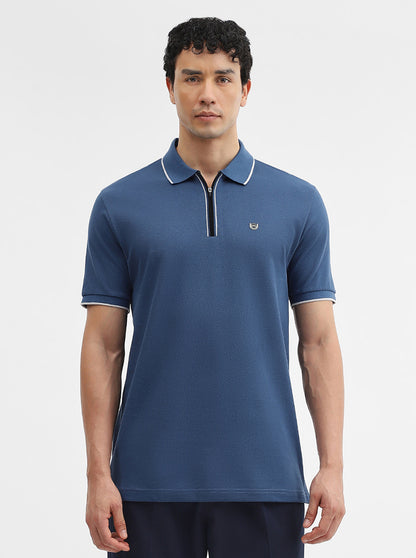 Denim Blue Solid Slim Fit Polo T-Shirt | JadeBlue