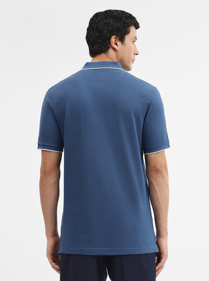 Denim Blue Solid Slim Fit Polo T-Shirt | JadeBlue