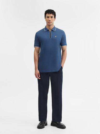 Denim Blue Solid Slim Fit Polo T-Shirt | JadeBlue