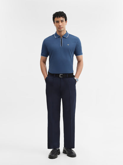 Denim Blue Solid Slim Fit Polo T-Shirt | JadeBlue
