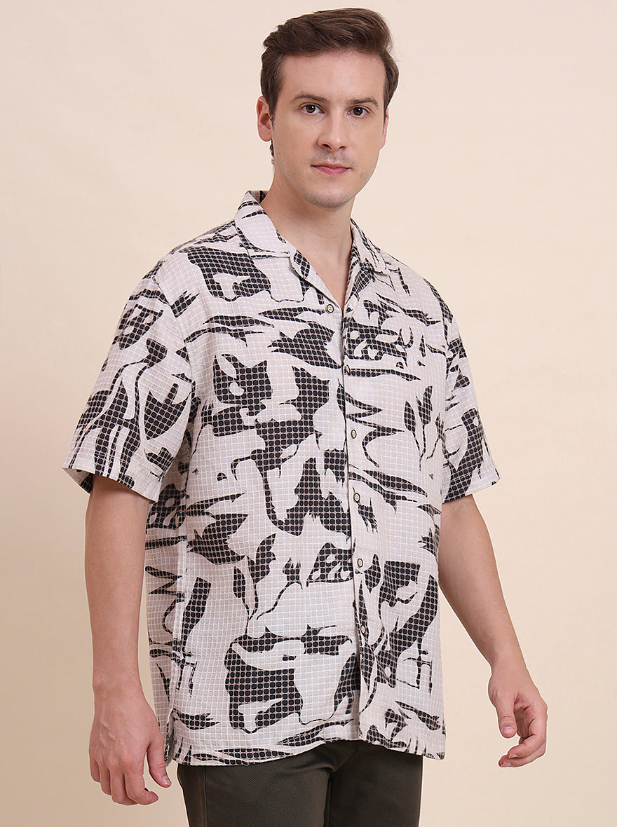 Off-White Printed Slim Fit Casual Shirt | JadeBlue