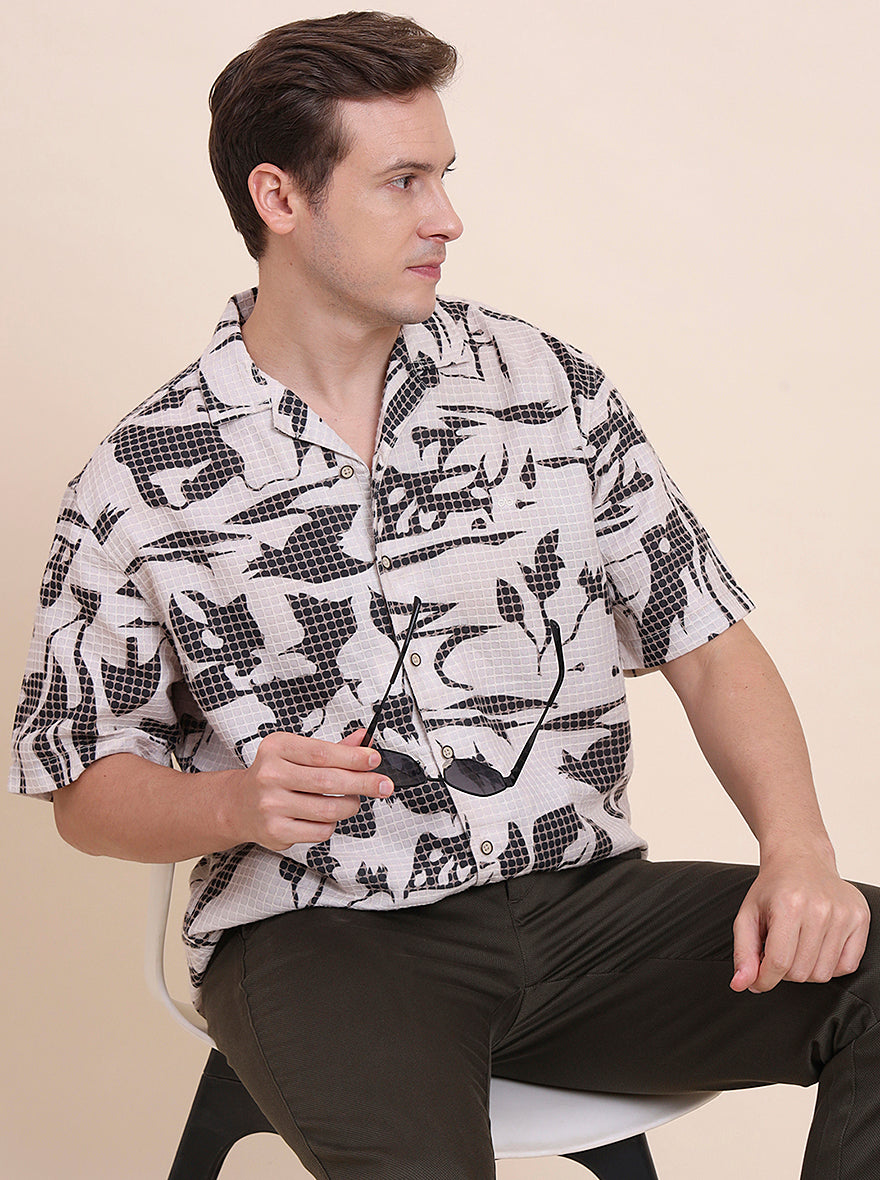 Off-White Printed Slim Fit Casual Shirt | JadeBlue