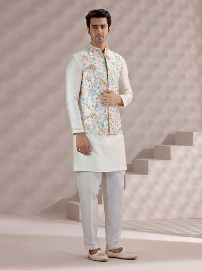 White-Multi Embroidered Bandhgala Jacket | TULA