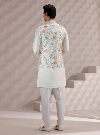 White-Multi Embroidered Bandhgala Jacket | TULA
