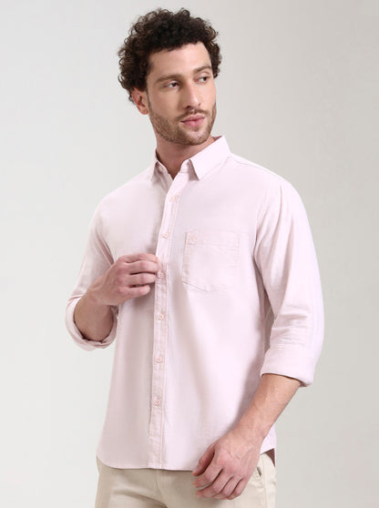 Beige Solid Slim Fit Casual Shirt | Greenfibre