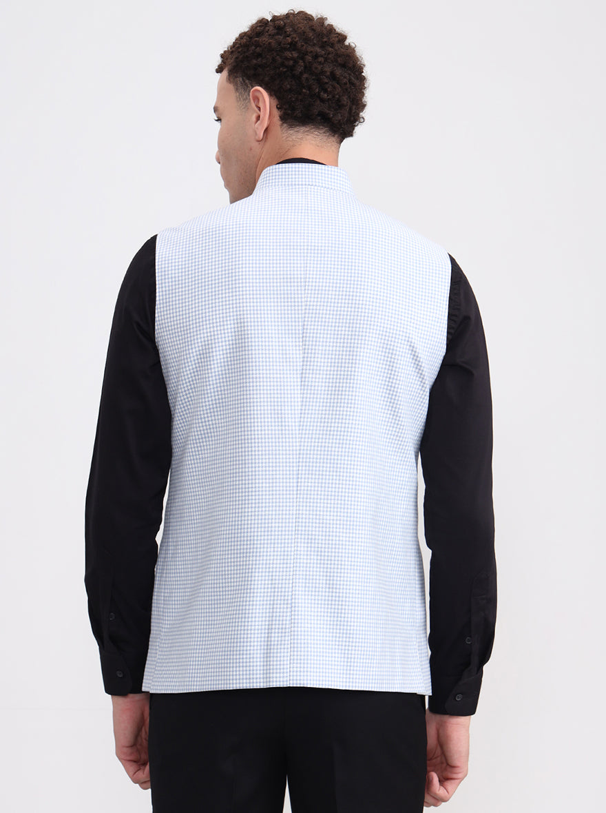 White & Blue Checked Regular Fit Modi Jacket | JadeBlue