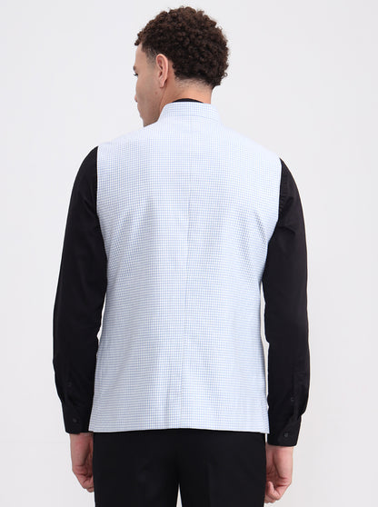 White & Blue Checked Regular Fit Modi Jacket | JadeBlue
