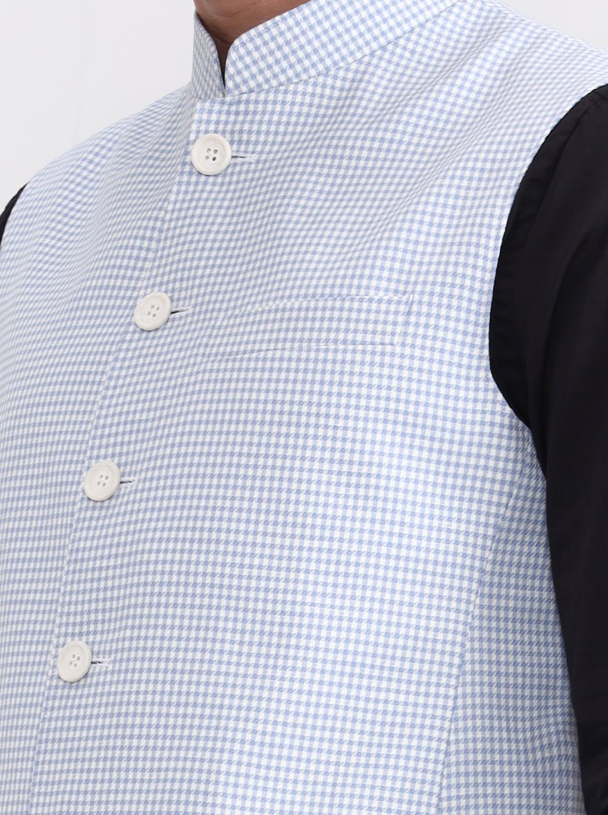 White & Blue Checked Regular Fit Modi Jacket | JadeBlue