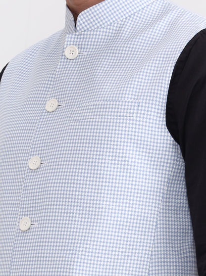 White & Blue Checked Regular Fit Modi Jacket | JadeBlue