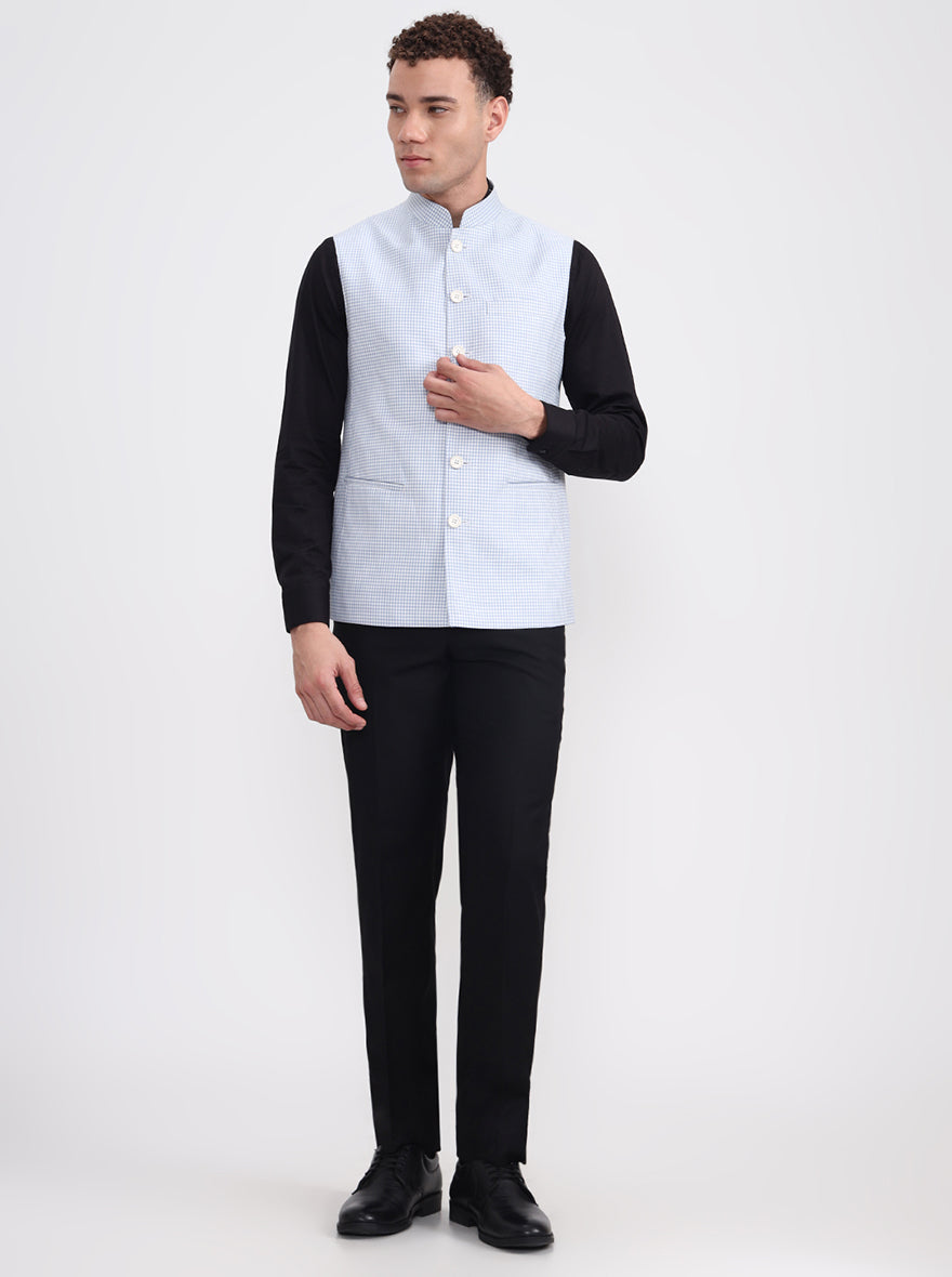 White & Blue Checked Regular Fit Modi Jacket | JadeBlue