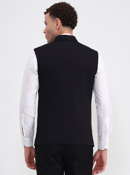 Black Solid Regular Fit Waistcoat  | Wyre