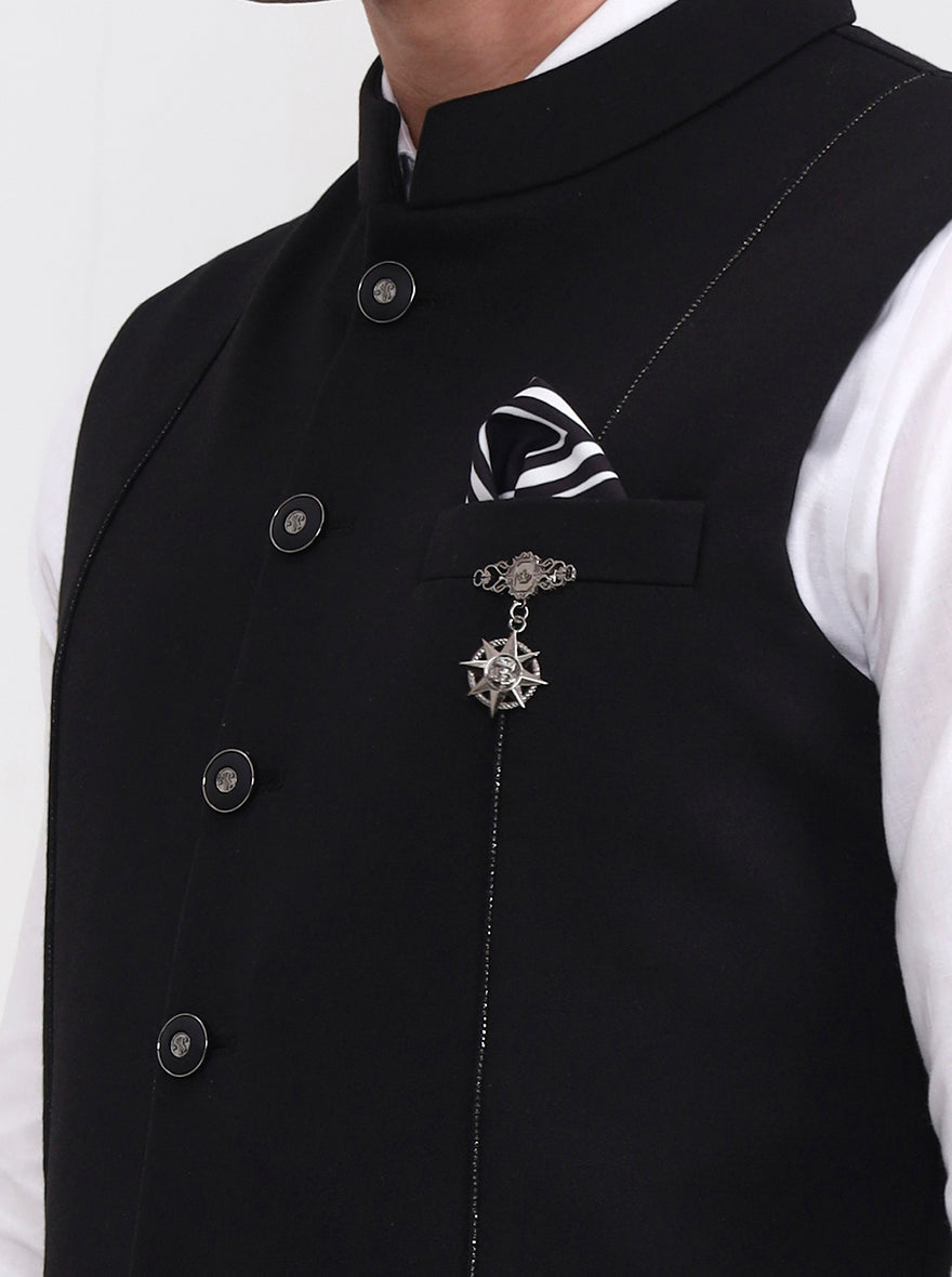 Black Solid Regular Fit Waistcoat  | Wyre