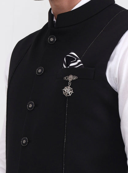 Black Solid Regular Fit Waistcoat  | Wyre
