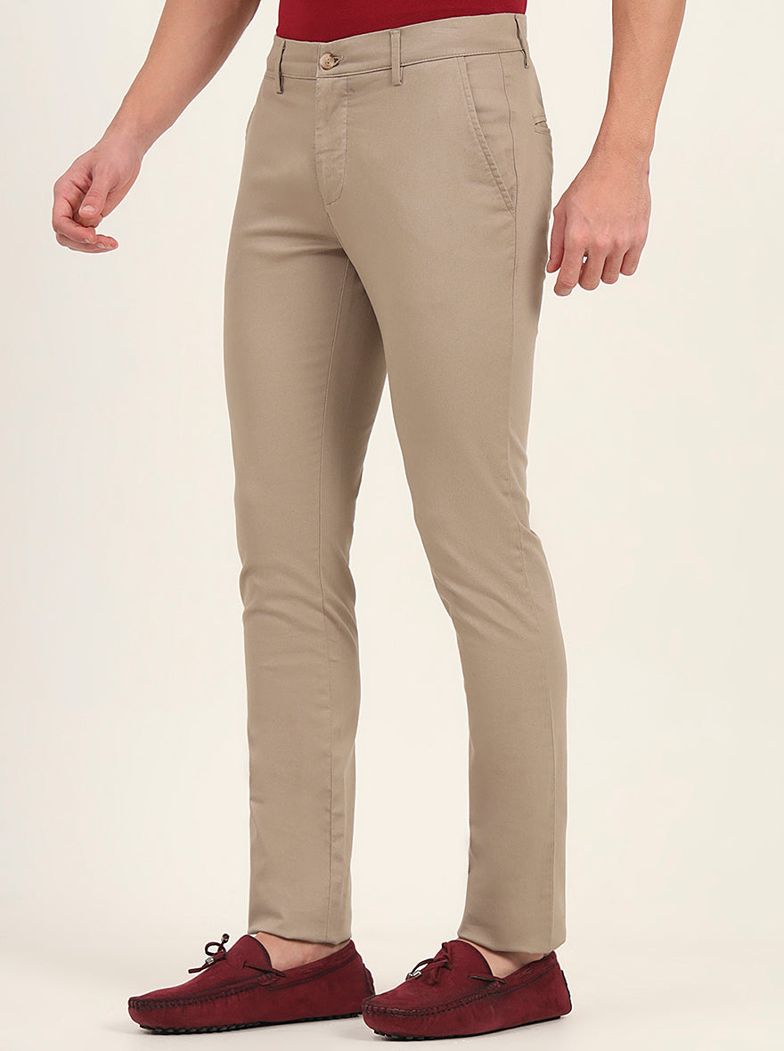 Khaki Solid Super Slim Fit Casual Trouser | Greenfibre