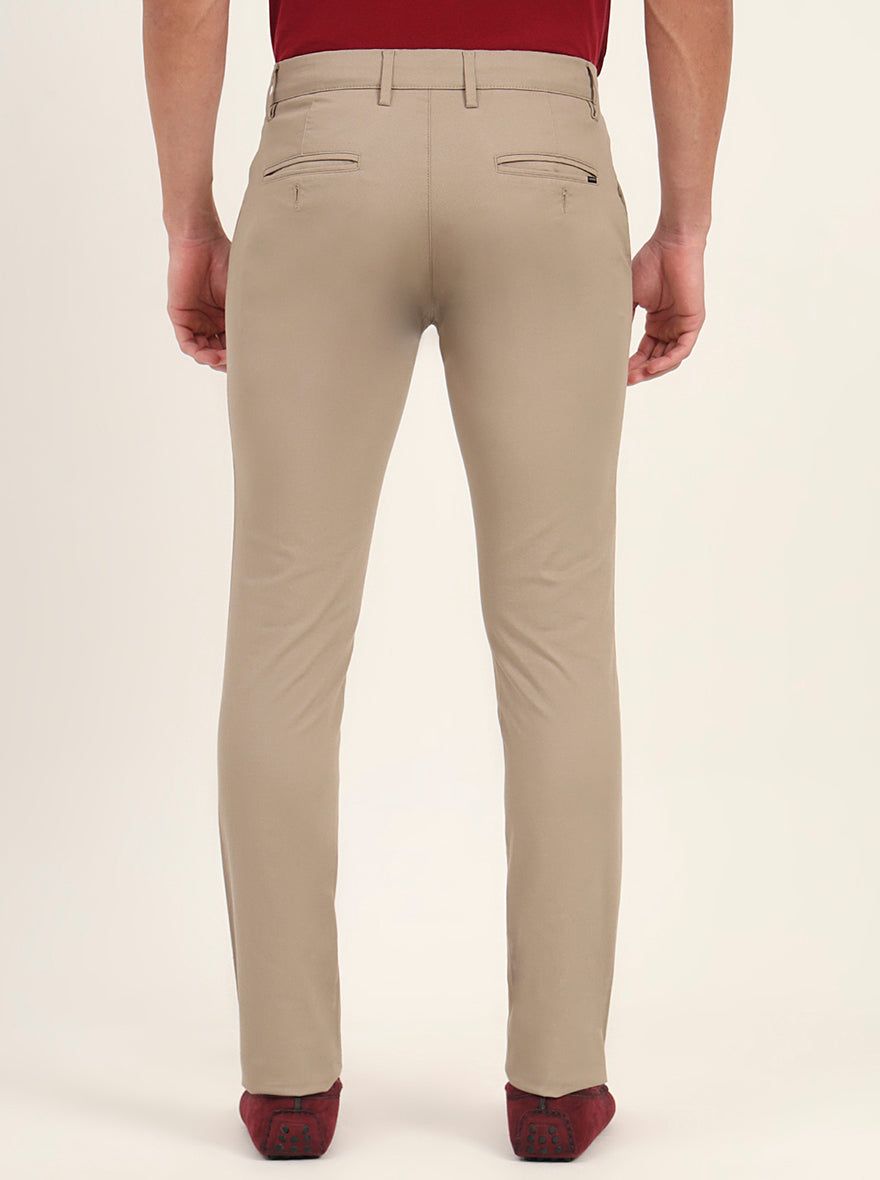 Khaki Solid Super Slim Fit Casual Trouser | Greenfibre