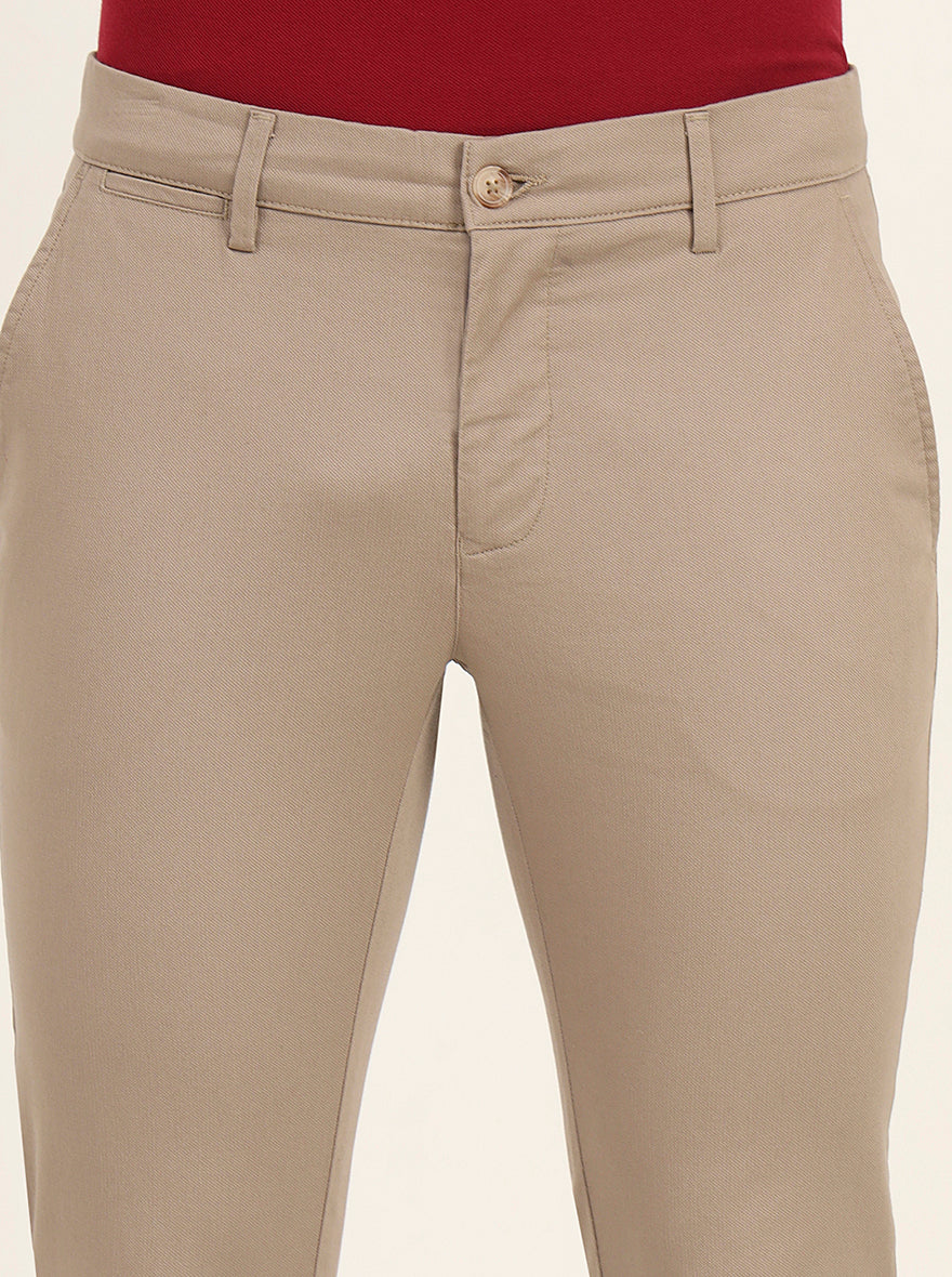 Khaki Solid Super Slim Fit Casual Trouser | Greenfibre