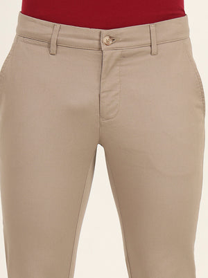 Khaki Solid Super Slim Fit Casual Trouser | Greenfibre
