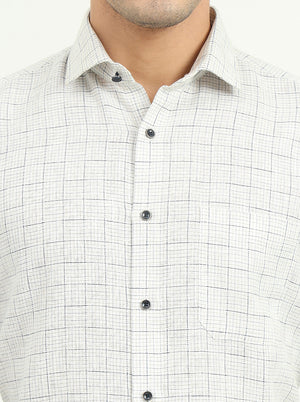 White & Blue Checked Slim Fit Party Wear Shirt | Greenfibre