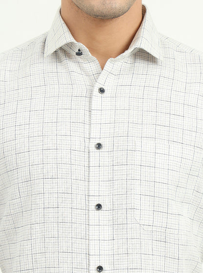 White & Blue Checked Slim Fit Party Wear Shirt | Greenfibre