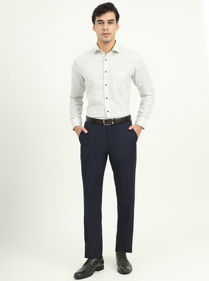White & Blue Checked Slim Fit Party Wear Shirt | Greenfibre