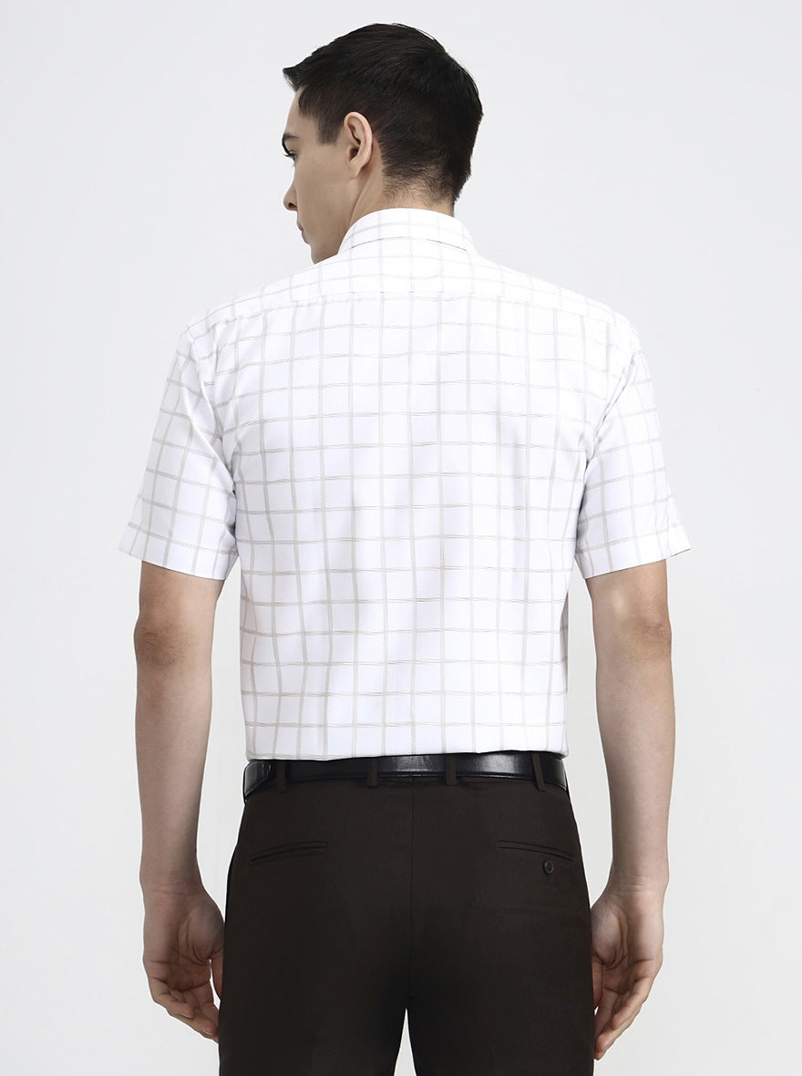 White & Beige Checked Regular Fit Formal Shirt | Greenfibre