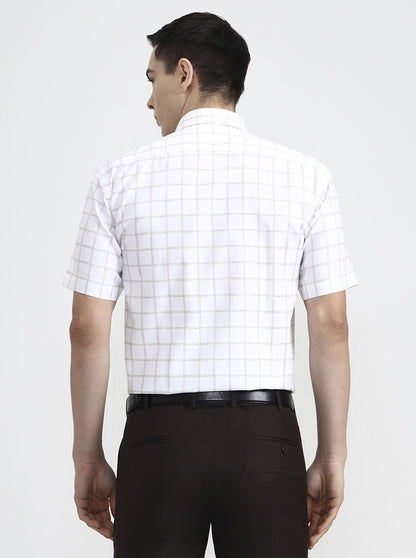 White & Beige Checked Regular Fit Formal Shirt | Greenfibre