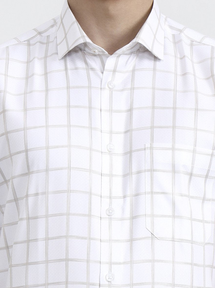 White & Beige Checked Regular Fit Formal Shirt | Greenfibre
