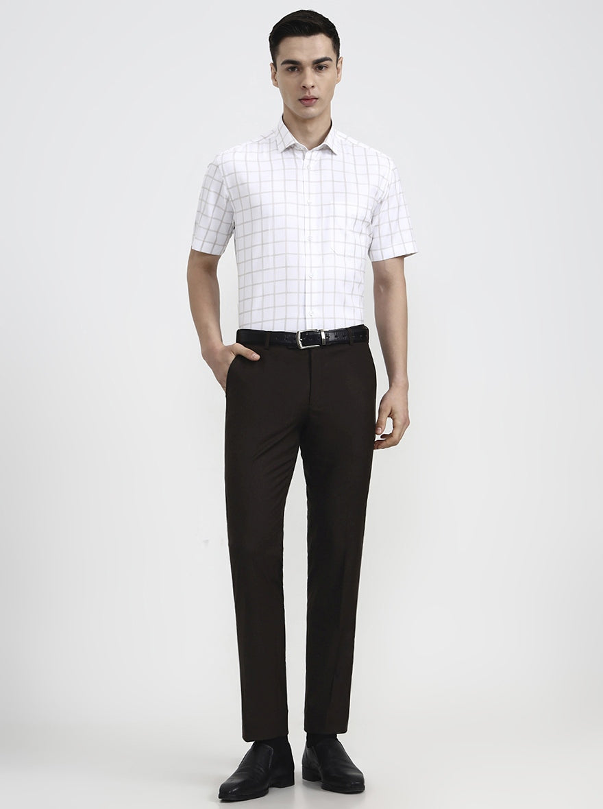 White & Beige Checked Regular Fit Formal Shirt | Greenfibre