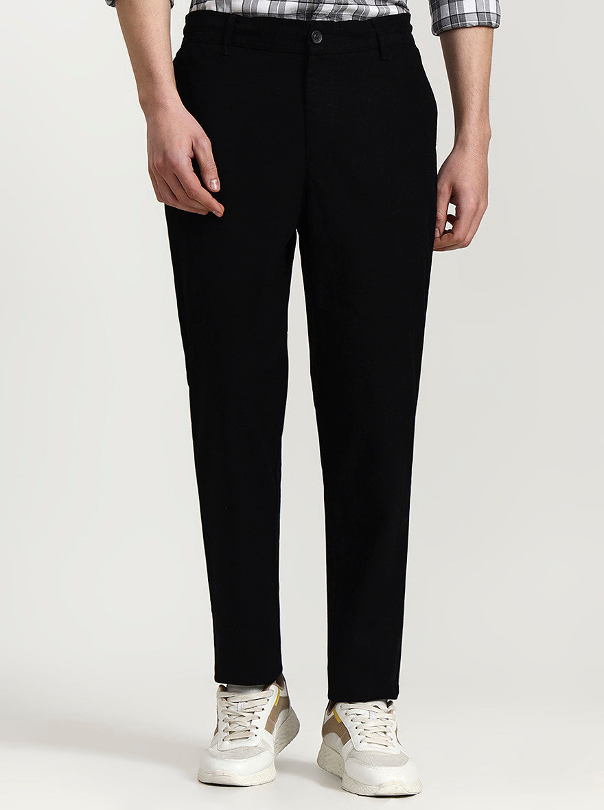 Black Solid Regular Fit Track Pant | Greenfibre
